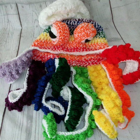 Tweed Rainbow Crochet Octopus Hat Adult Size main image 4